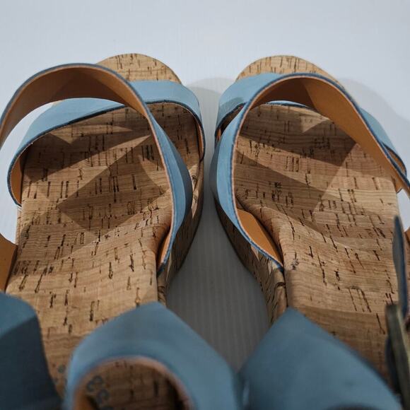 NEW Kork Ease Tish Sandal Womens 10 Turquoise Guinea Leather Cork Platform Heel - Picture 10 of 13